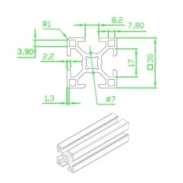 پروفیل آلومینیومی شیاردار 30*30|فروشگاه آنلاین ربات
